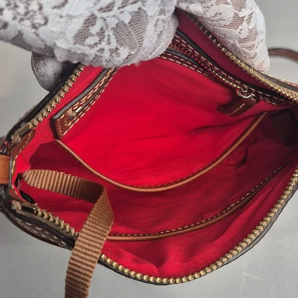 Dooney & Bourke Plum/Burgundy Ostrich-Embossed Crossbody Bag - Picture 13 of 17